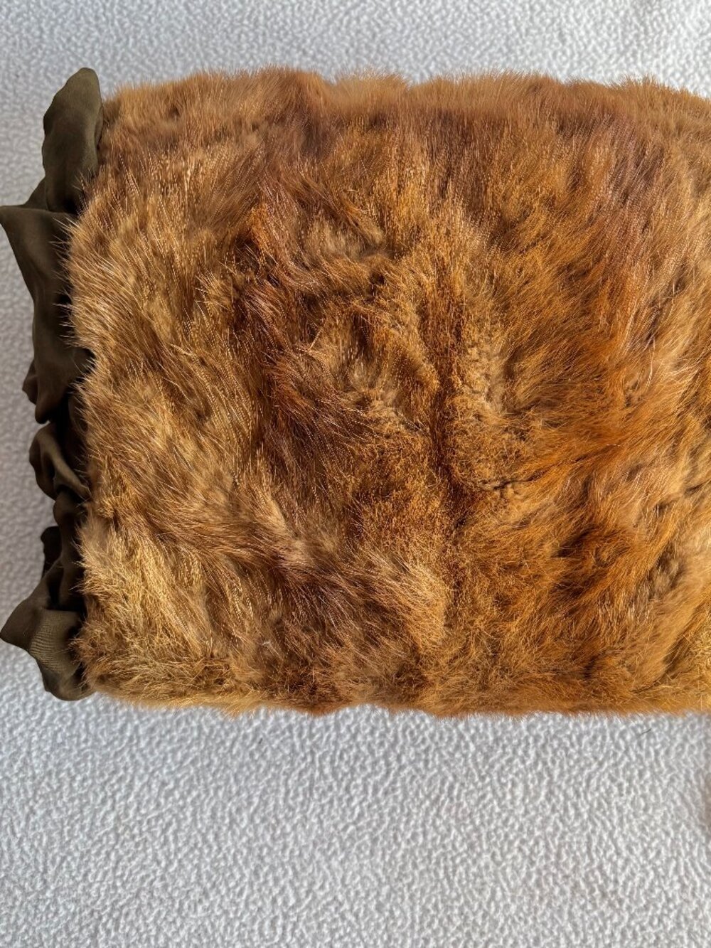 Vintage 1930s 1940s Brown Fur Muff with Silk Lining